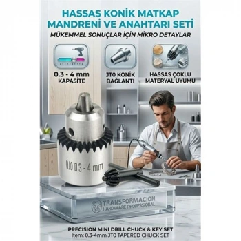 Nevamel® JT0 Konik Mandren Seti | 0.3-4mm Hassas Matkap Ucu Tutucu Anahtarlı 723172