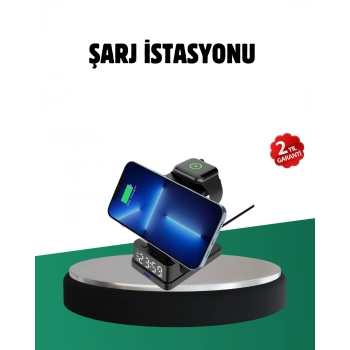Nevamel® Kablosuz Şarjlı Dijital Masa Saati – 3 Parlaklık Seviyeli LED Hızlı Şarj Apple Uyumlu