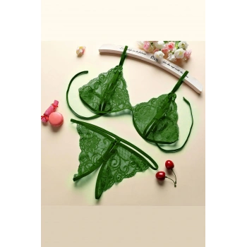 Nevamel® Kadın Yeşil Dantelli Sütyen Külot Takımı H110297