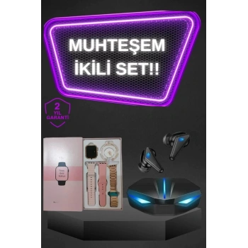 Nevamel® Kadınlar İçin Dokunmatik Ekran Akıllı Saat ve Gamer Kablosuz Bluetooth Kulaklık ANC Özelliği