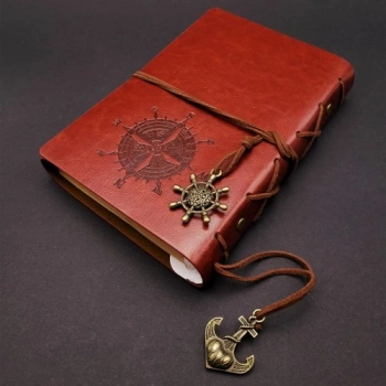 Nevamel  Kahverengi Pusula Temalı Deri Defter