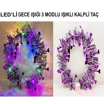 Nevamel Kalp Püsküllü 3 Modlu LED Işıklı Taç Mor Renk