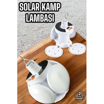 Nevamel Kamp Lambası Işıldak Beyaz Işık Güneş Enerjili Solar Aydınlatma 5 Kanatlı Katlanabilir