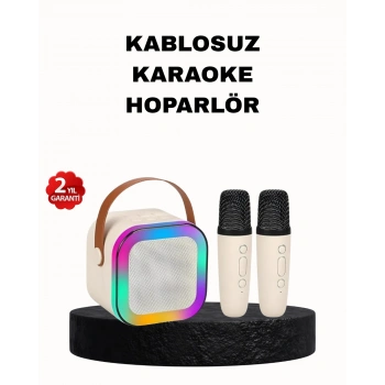 Nevamel® Karaoke Hoparlör Taşınabilir Çift Mikrofonlu ve LED Işıklı Bluetooth 5.0