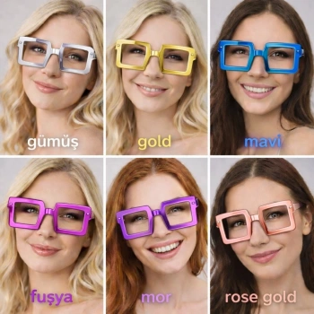 Nevamel® Kare Şekilli Camsız Parti Gözlüğü 12 Adet – 6 Renk