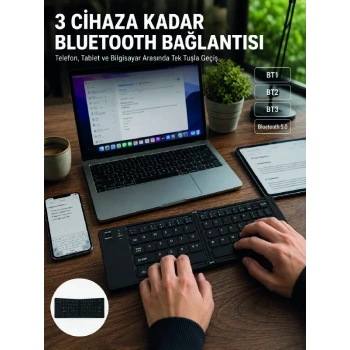Nevamel® Katlanır Bluetooth Klavye Telefon Tablet Laptop Uyumlu Kablosuz Klavye