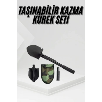 Nevamel® Katlanır Portatif Kazma Kürek Seti Portatif Çelik Taşıma Çantalı Pusulalı
