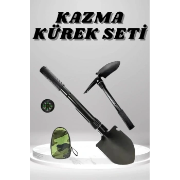 Nevamel® Kazma Kürek Seti Pusulalı Katlanır Portatif Kazma Kürek Seti Çok Fonksiyonlu Katlanabilir