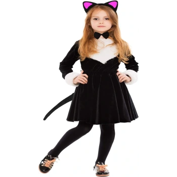 Nevamel Kedi Kulak Taç Kuyruk ve Papyon 3 lü Set Çocuk Boy Fuşya Renk