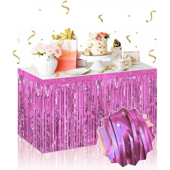 Nevamel Kendinden Yapışkanlı Pembe Metalize Püsküllü Masa Eteği