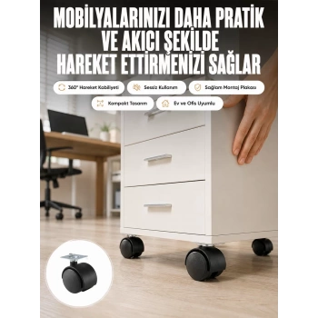 Nevamel® Kilitsiz 4 cm Tekerlek Ayak 4’lü Set Sessiz ve Dayanıklı