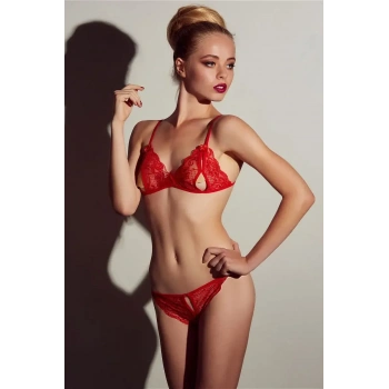 Nevamel® Kırmızı Dantelli Fantazi Sütyen ve G-String Takım TM2048