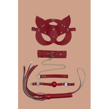 Nevamel® Kırmızı Maske Tasma Kırbaç Deri Set