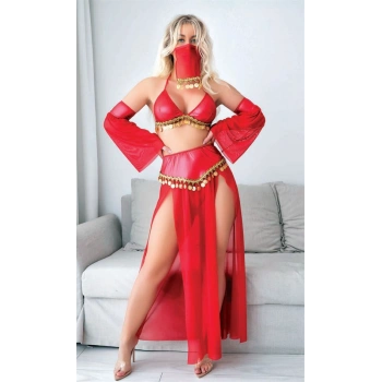 Nevamel® Kırmızı Peçeli Seksi Dansöz Kostümü