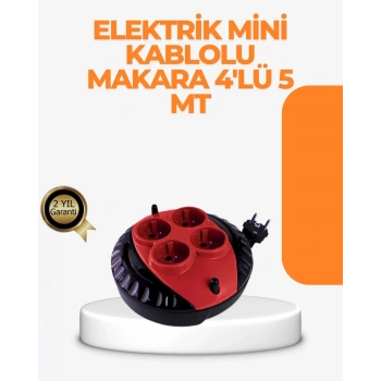 Nevamel® Kırmızı Renk 5 Metre 4’lü Kablolu Priz Makarası