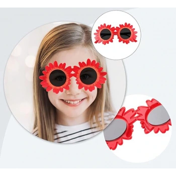 Nevamel Kırmızı Renk Papatya Şekilli Parti Gözlüğü