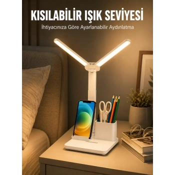 Nevamel® Kısılabilir LED Masa Lambası – Kalemlik Telefon Standı ve Okuma Işığı Bir Arada Yeni Nesil