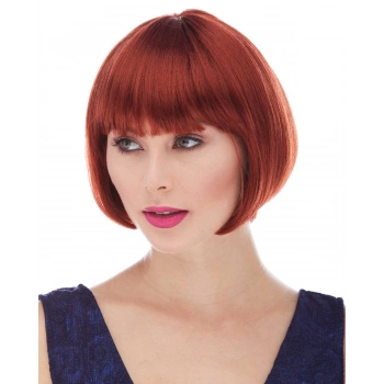 Nevamel Kızıl Renk Düz Kesim Astarlı Küt Parti Peruğu