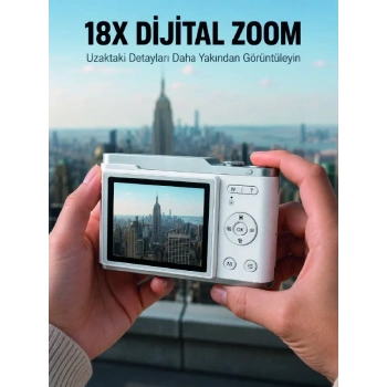 Nevamel® Kompakt Dijital Fotoğraf Makinesi Beyaz 18X Dijital Zoom Destekli