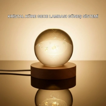 Nevamel® Kristal Gezegen Küre Ahşap Tabanlı USB Işıklı Gece Lambası