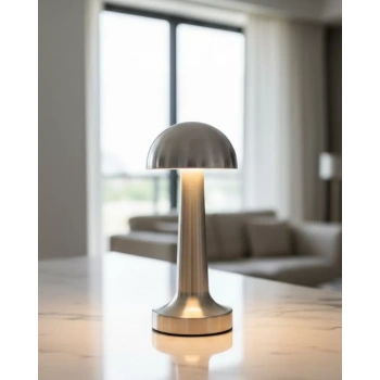 Nevamel® Krom Mantar Masa Lambası Dokunmatik 3 Renk LED Şarjlı Taşınabilir Gece Lambası