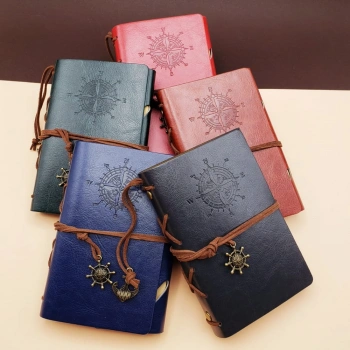 Nevamel Küçük Boy Pusula Baskılı Deri Defter