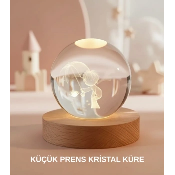 Nevamel® Küçük Prens Figürlü 3D Kristal Top Sıcak Işıklı USB Ahşap Tabanlı Dekor Lamba