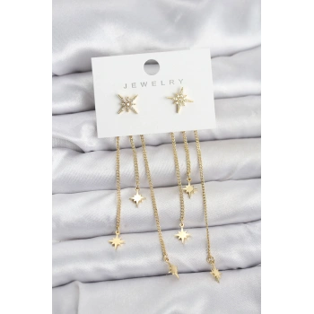 Nevamel® Kutup Yıldızı Model Gold Renk Pirinç Sallantılı Kadın Küpe 5886