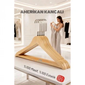 Nevamel® LasVegas Ahşap Elbise Askısı - 6lı Set Lüks Amerikan Kancalı Gardırop Düzenleyici
