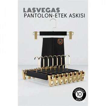 Nevamel® LasVegas  Siyah Ahşap Pantolon ve Etek Askı Seti 10lu Set Lüks Amerikan Kancalı