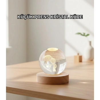 Nevamel® LED Aydınlatmalı 3D Küçük Prens Kristal Küre Ahşap Standlı Masa Gece Lambası