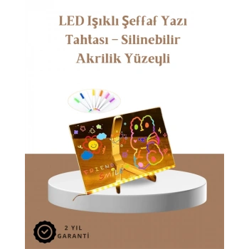 Nevamel LED Aydınlatmalı Şeffaf Mesaj Tahtası – 30x20 cm Neon Etkili Yazılar İçin Tasarlandı