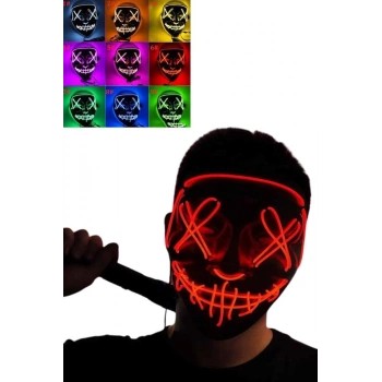 Nevamel Led Işıklı Neon Maske Cadılar Bayramı Maskesi Korkunç Korku Maskesi