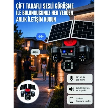 Nevamel® LED Projektörlü Sirenli Güneş Enerjili Akıllı Güvenlik Kamerası