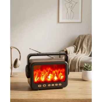 Nevamel® LED Şömine Efektli Kablosuz Hoparlör FM Radyo Müzik Çalar