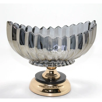 Nevamel® Lüks Füme Kristal Cam Gondol Gold Ayaklı Sunumluk