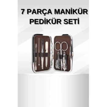 Nevamel® Manikür Pedikür Seti 7 Parça Tırnak Makası Kaş Makası Cımbız Çantalı
