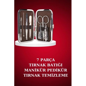 Nevamel® Manikür Pedikür Seti 7 Parça Tırnak Makası Kaş Makası Cımbız Çantalı