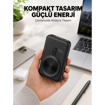 Nevamel® Manyetik Kablosuz Powerbank 22.5W Hızlı Şarj LCD Göstergeli Yeni Nesil