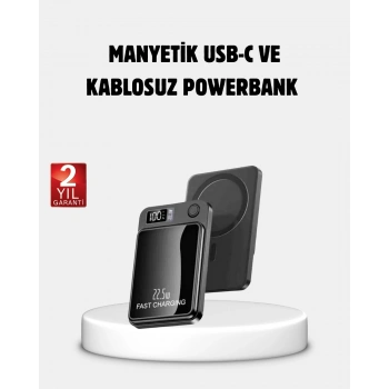 Nevamel® Manyetik Powerbank 15W Wireless Hızlı Şarj LED Ekranlı
