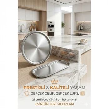 Nevamel® Masterpiece Çelik Tepsi Seti – Yuvarlak 28 cm & Dikdörtgen 34x15 cm 722992