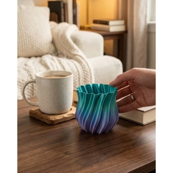 Nevamel® Mavi Degrade Kıvrımlı 3D Vazo Minimal Modern Ev Dekoru