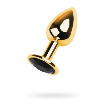 Nevamel® Metal Anal Plug, Metal, Altın, Siyah Kristalli, 7 Cm, Ø 2,8 Cm, 50 G