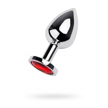 Nevamel® Metal Anal Plug, Metal, Gümüş, Kırmızı Kristalli, 8 Cm, Ø 3,4 Cm, 85 G