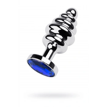 Nevamel® Metal Anal Plug, Metal, Gümüş, Mavi Kristalli, 7,2 Cm, Ø 4 Cm, 130 G (Kod:130)