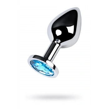 Nevamel® Metal Anal Plug, Metal, Gümüş, Mavi Kristalli, 8 Cm, Ø 3,4 Cm, 85 G