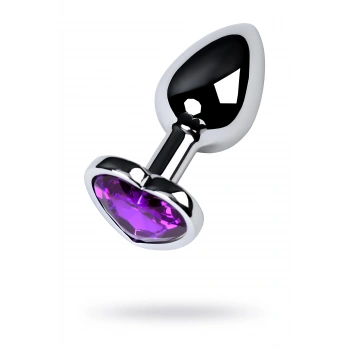 Nevamel® Metal Anal Plug, Metal, Gümüş, Mor Kristalli, 7 Cm, Ø 2,7 Cm, 50 G