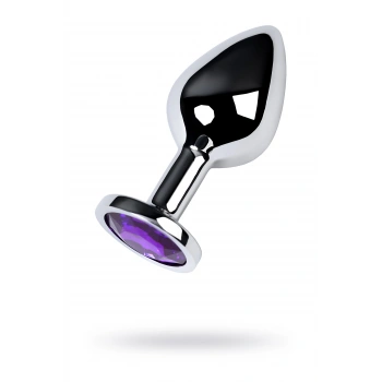 Nevamel® Metal Anal Plug, Metal, Gümüş, Mor Kristalli, 8 Cm, Ø 3,4 Cm, 85 G