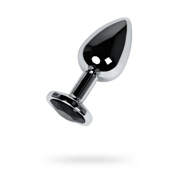 Nevamel® Metal Anal Plug, Metal, Gümüş, Siyah Kristalli, 8,1 Cm, Ø 3,4 Cm