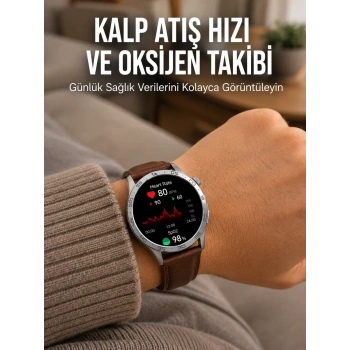 Nevamel® Metal Deri ve Silikon Kordonlu Çok Fonksiyonlu Akıllı Saat